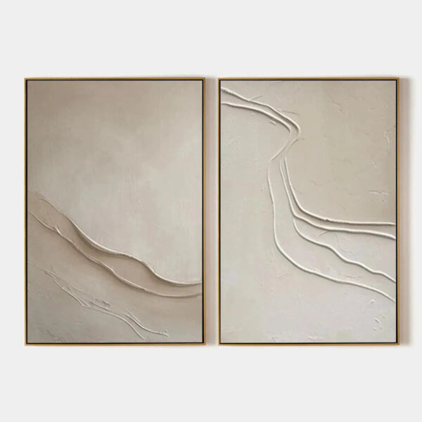 BEIGE TEXTURED ABSTRACT DIPTYCH: Textured Abstract Painting Set of 2, Square Wall Art