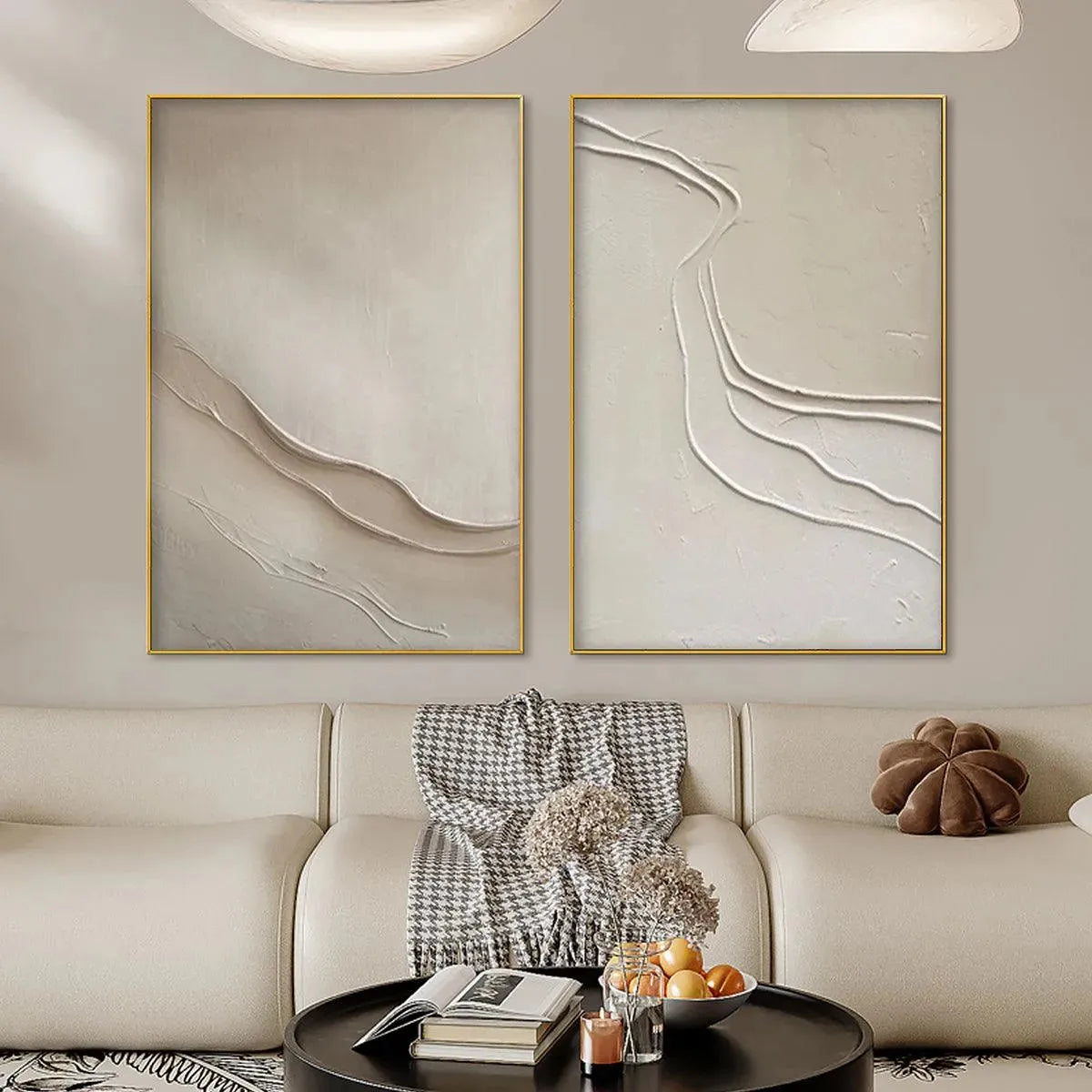 BEIGE TEXTURED ABSTRACT DIPTYCH: Textured Abstract Painting Set of 2, Square Wall Art - Image 2