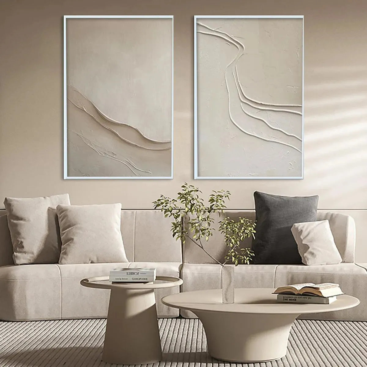 BEIGE TEXTURED ABSTRACT DIPTYCH: Textured Abstract Painting Set of 2, Square Wall Art - Image 4