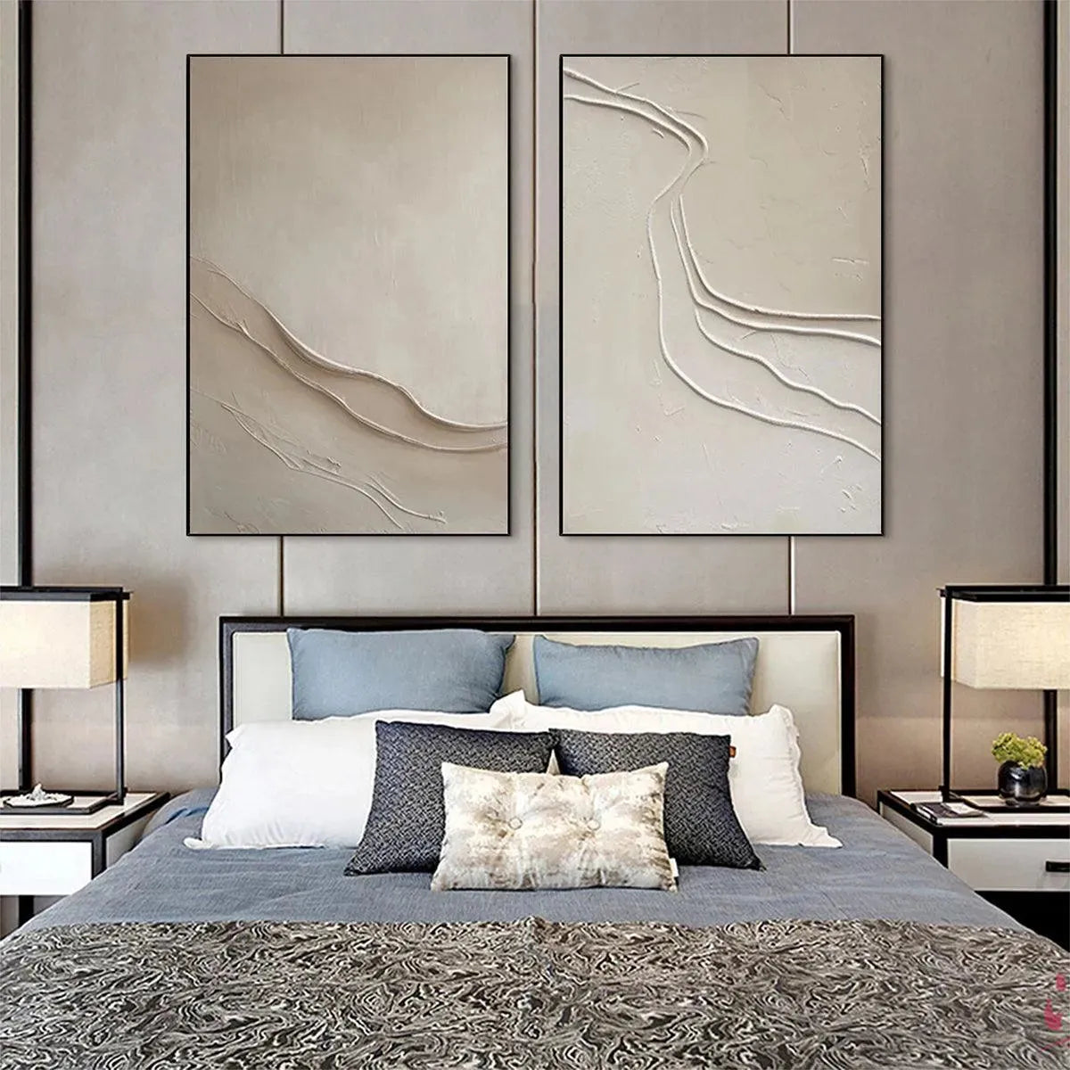 BEIGE TEXTURED ABSTRACT DIPTYCH: Textured Abstract Painting Set of 2, Square Wall Art - Image 7
