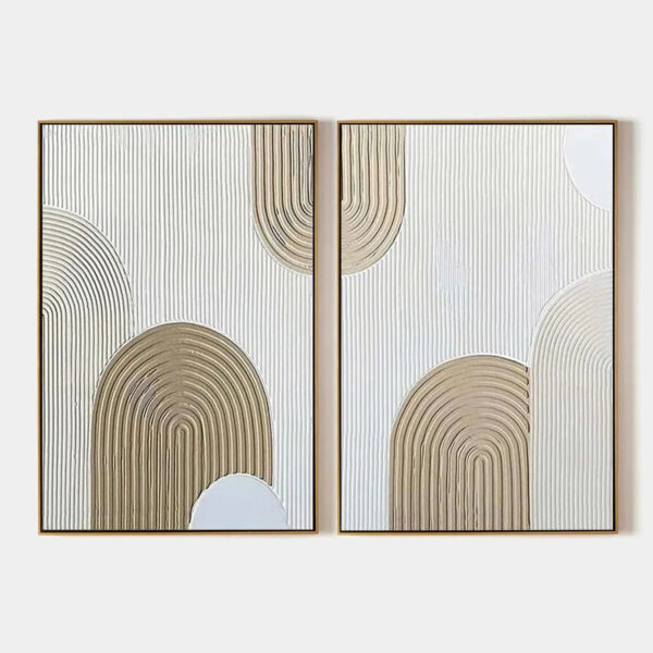 BEIGE TEXTURED ARCHES DIPTYCH: Textured Abstract Painting Set of 2, Vertical Wall Art