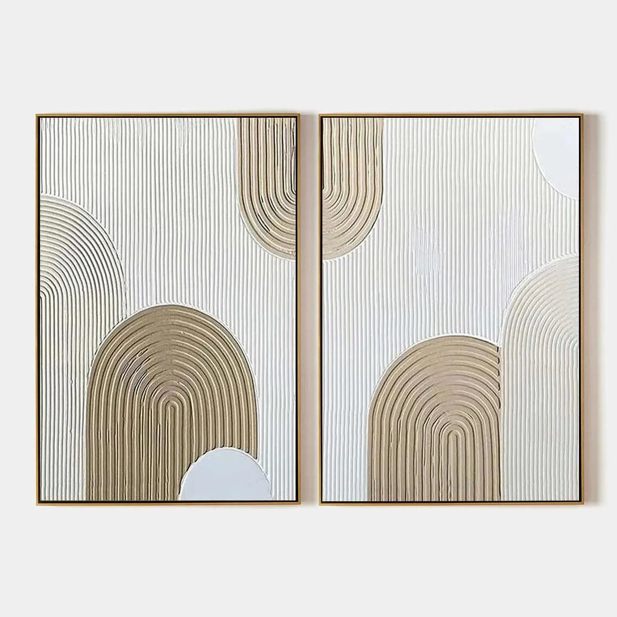BEIGE TEXTURED ARCHES DIPTYCH: Textured Abstract Painting Set of 2, Vertical Wall Art