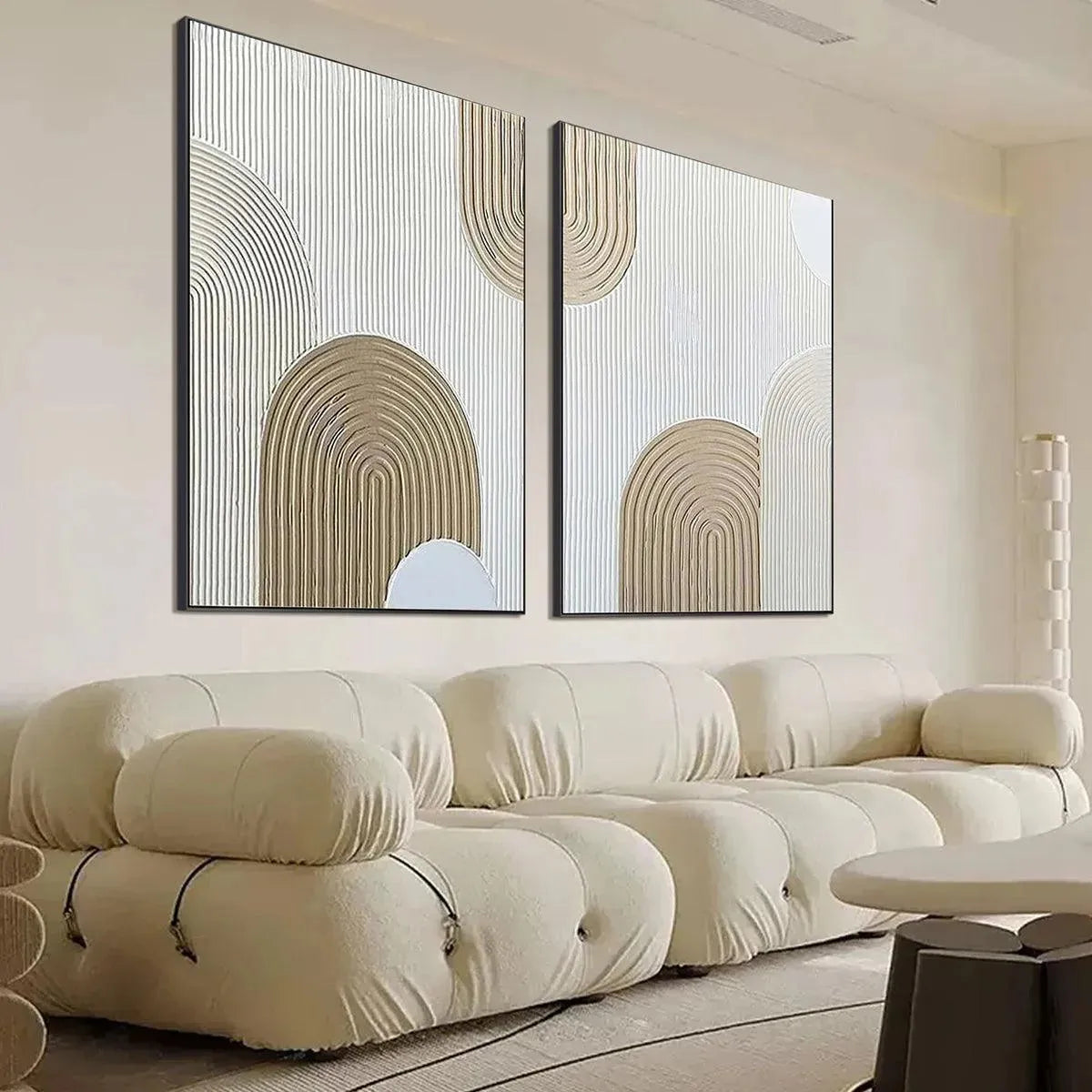BEIGE TEXTURED ARCHES DIPTYCH: Textured Abstract Painting Set of 2, Vertical Wall Art - Image 4