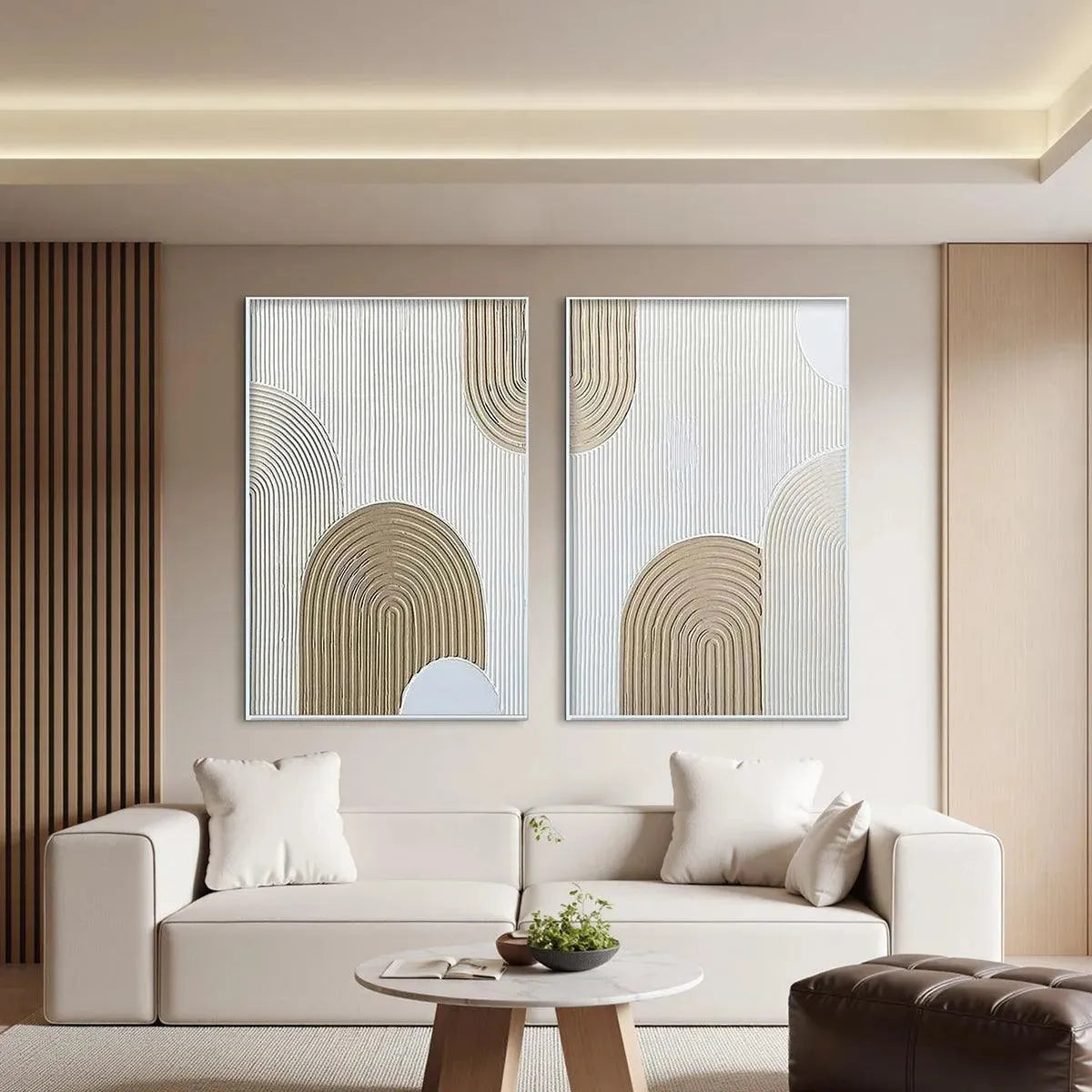 BEIGE TEXTURED ARCHES DIPTYCH: Textured Abstract Painting Set of 2, Vertical Wall Art - Image 8