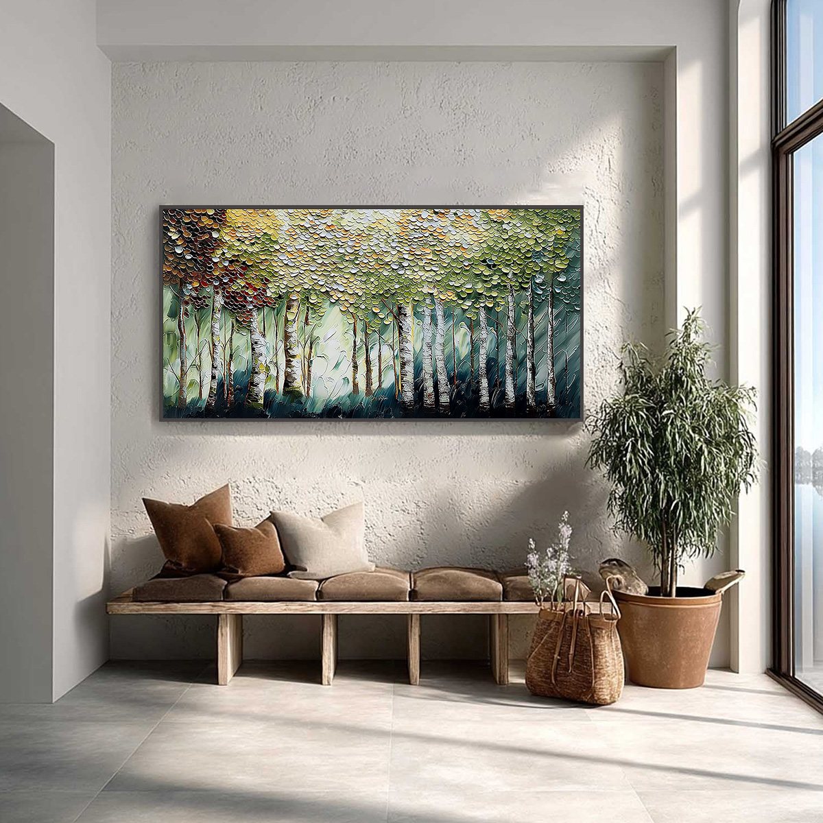 BIRCH SYMPHONY: Heavy Texture Palette Knife Forest Painting - Image 2
