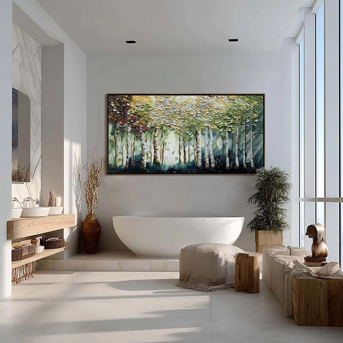 BIRCH SYMPHONY: Heavy Texture Palette Knife Forest Painting - Image 4