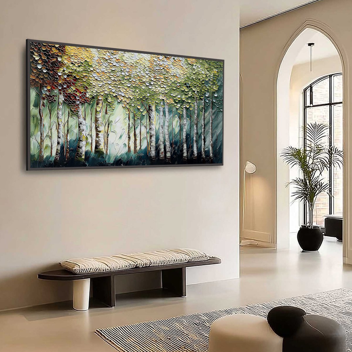 BIRCH SYMPHONY: Heavy Texture Palette Knife Forest Painting - Image 7