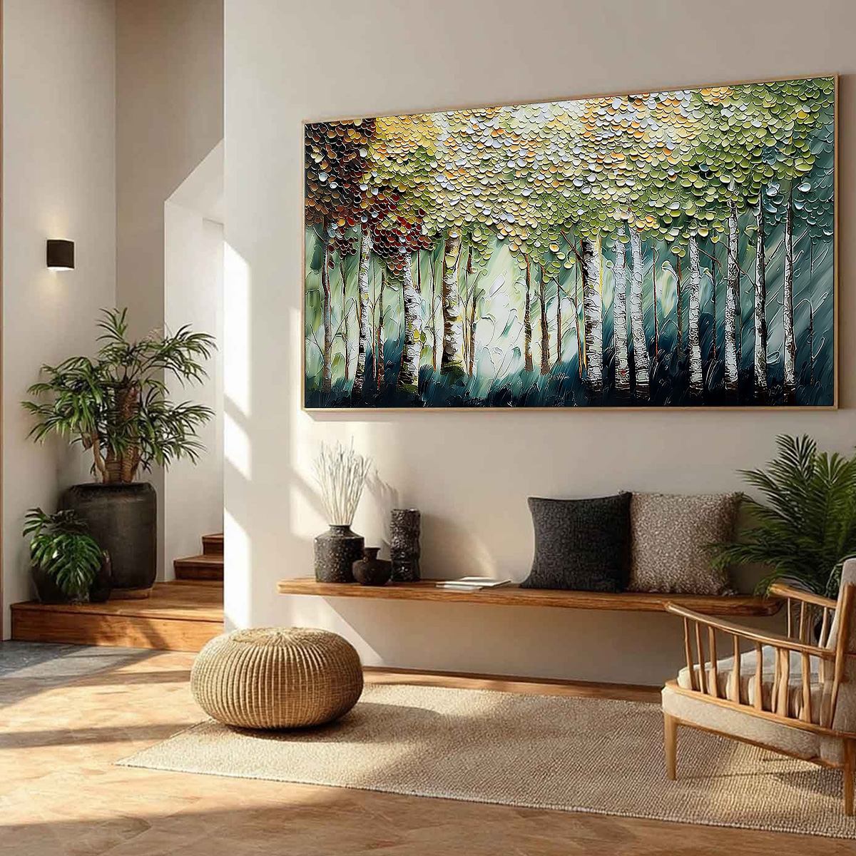BIRCH SYMPHONY: Heavy Texture Palette Knife Forest Painting - Image 8