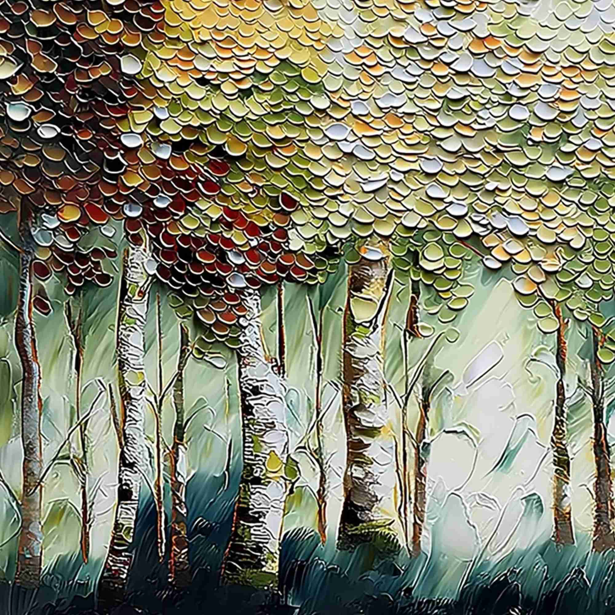 BIRCH SYMPHONY: Heavy Texture Palette Knife Forest Painting - Image 3