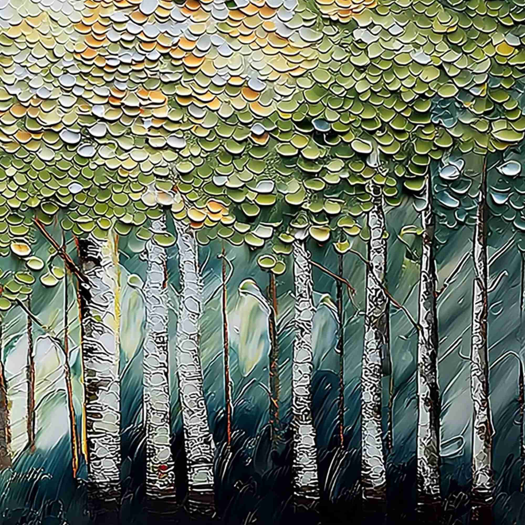 BIRCH SYMPHONY: Heavy Texture Palette Knife Forest Painting - Image 5