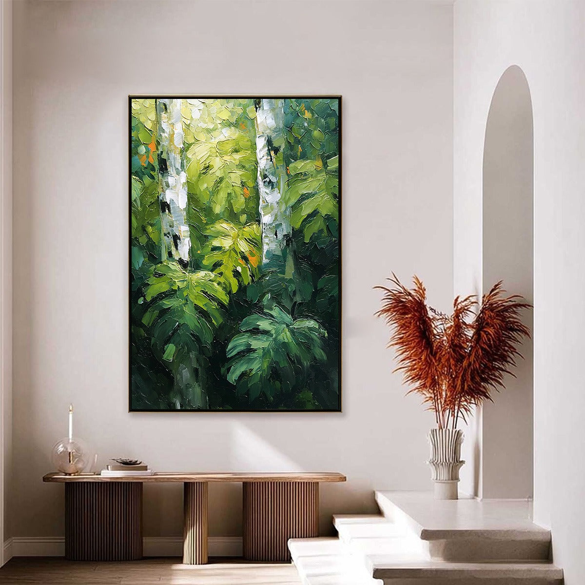 BIRCHWOOD WHISPERS: Textured Impasto Forest & Birch Tree Painting - Image 4