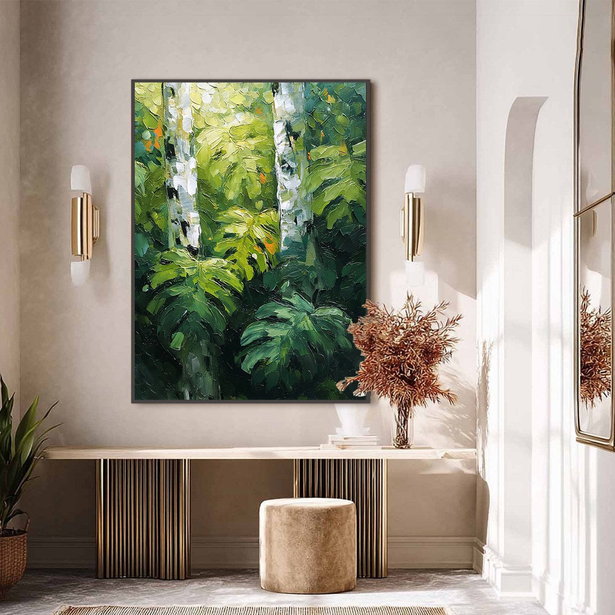 BIRCHWOOD WHISPERS: Textured Impasto Forest & Birch Tree Painting - Image 6
