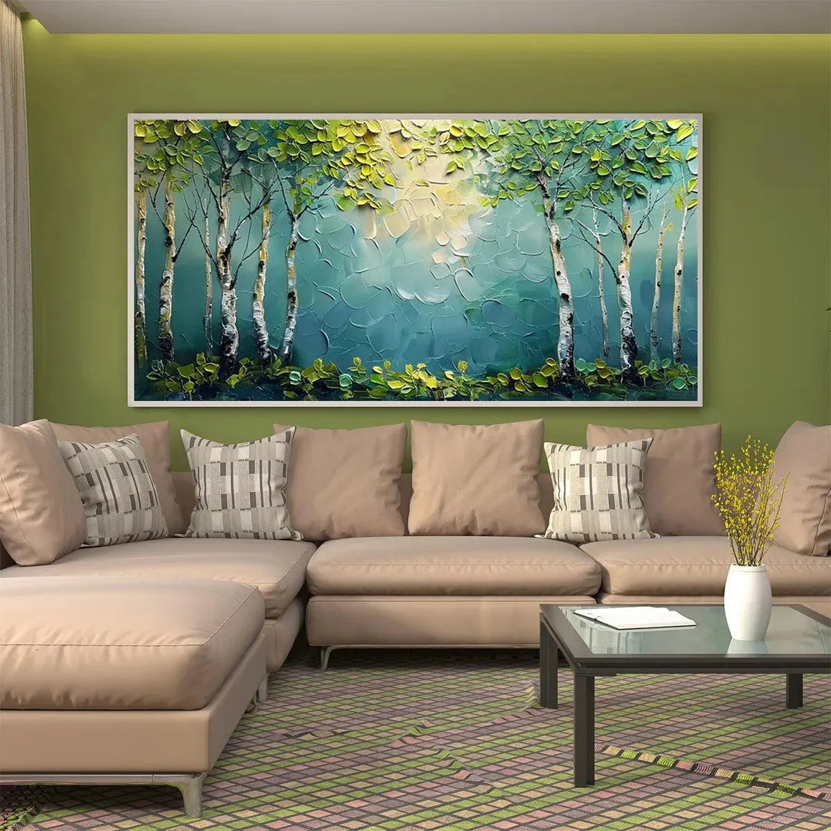 BIRCH GROVE: Textured Forest Painting, Impasto Wall Art, Horizontal Canvas, Birch Tree Decor - Image 2