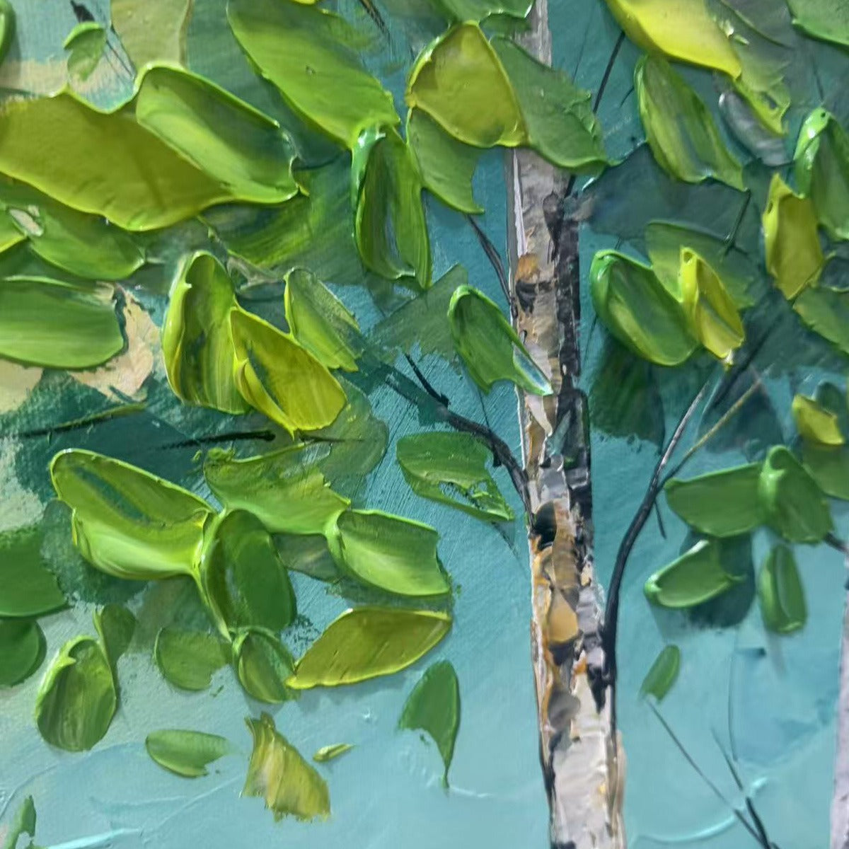 BIRCH GROVE: Textured Forest Painting, Impasto Wall Art, Horizontal Canvas, Birch Tree Decor - Image 3