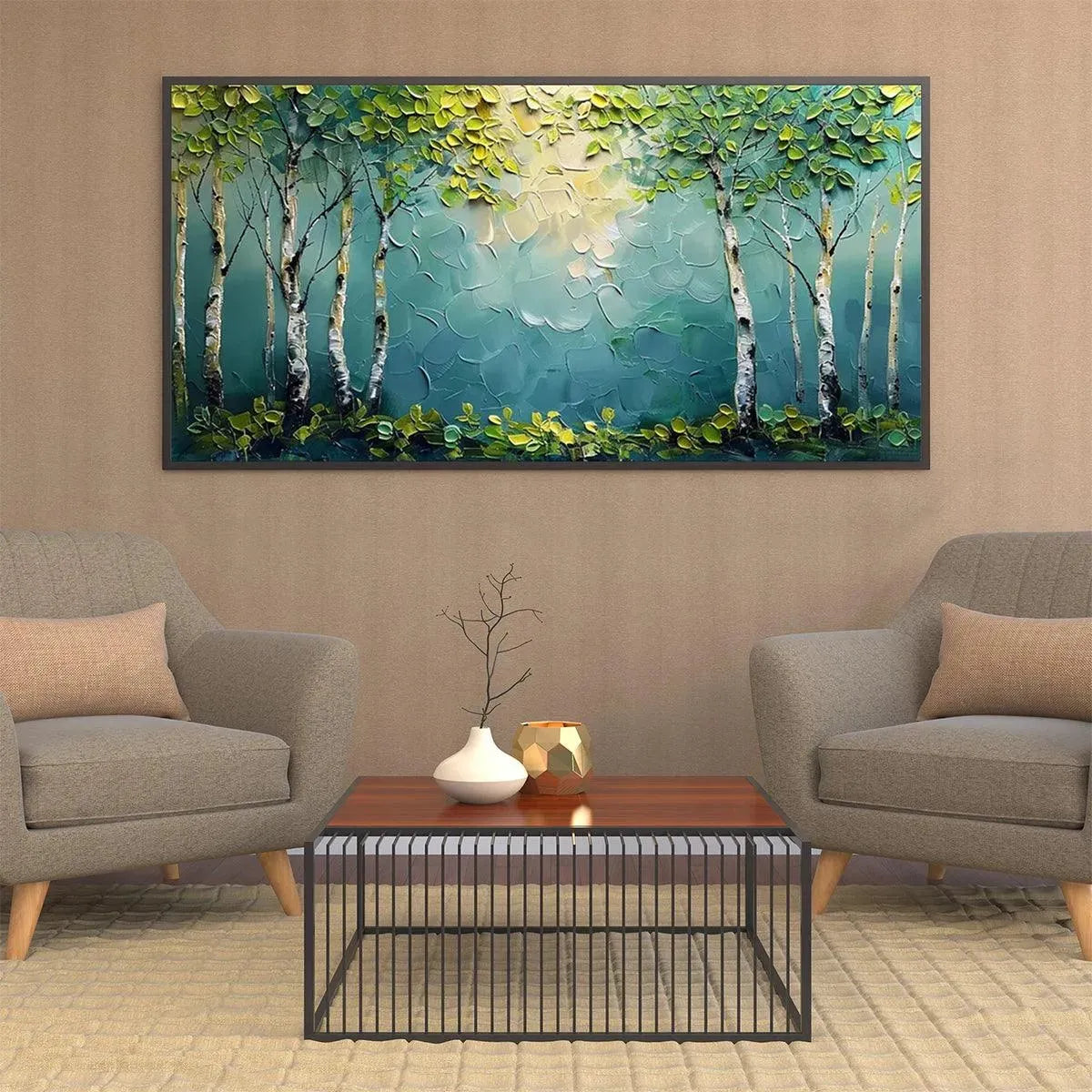 BIRCH GROVE: Textured Forest Painting, Impasto Wall Art, Horizontal Canvas, Birch Tree Decor - Image 4