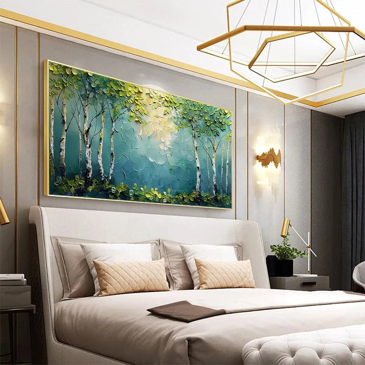BIRCH GROVE: Textured Forest Painting, Impasto Wall Art, Horizontal Canvas, Birch Tree Decor - Image 5