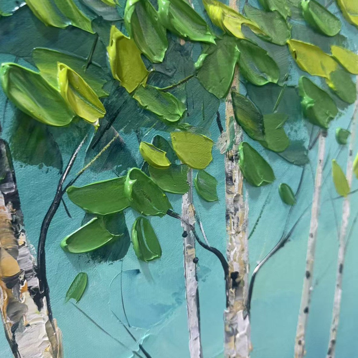 BIRCH GROVE: Textured Forest Painting, Impasto Wall Art, Horizontal Canvas, Birch Tree Decor - Image 6