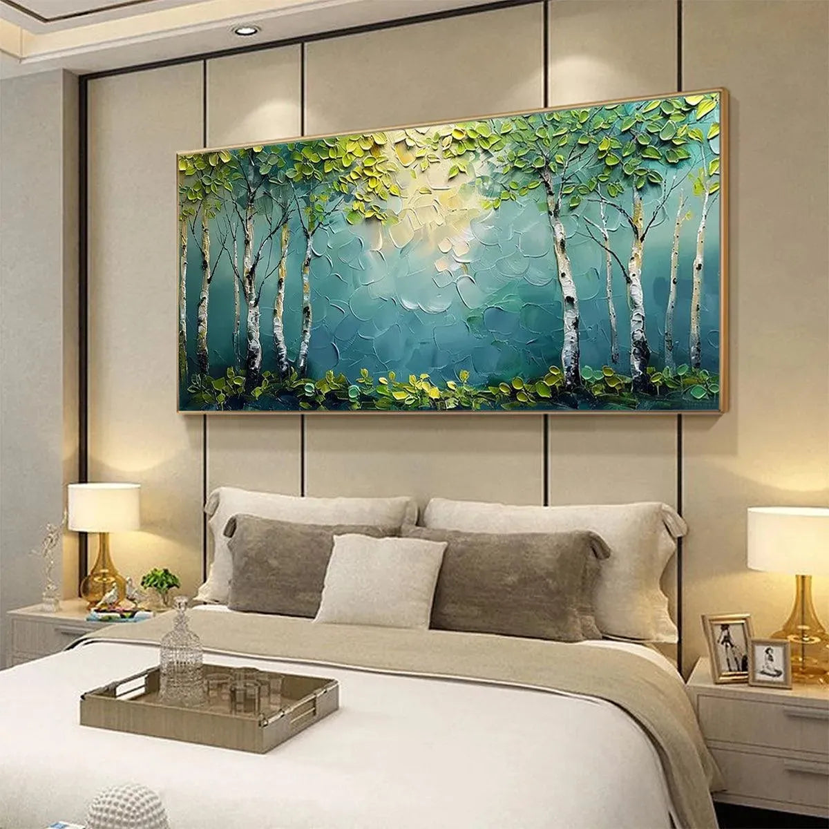 BIRCH GROVE: Textured Forest Painting, Impasto Wall Art, Horizontal Canvas, Birch Tree Decor - Image 7