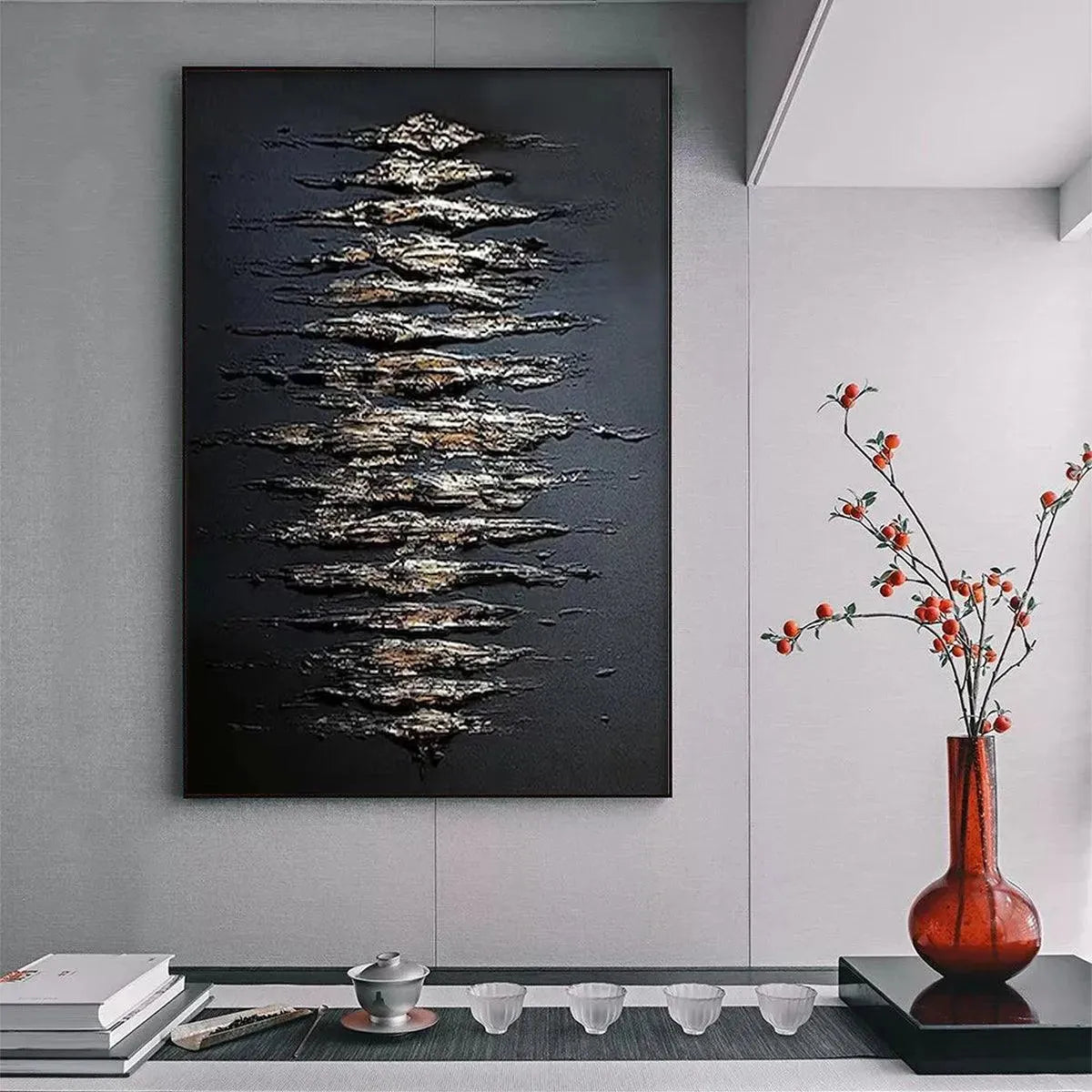 BLACK AND GOLD TEXTURE: Textured Abstract Painting - Image 2