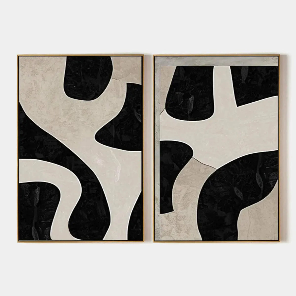 BLACK & BEIGE ABSTRACT DIPTYCH: Abstract Painting Set of 2, Vertical Wall Art