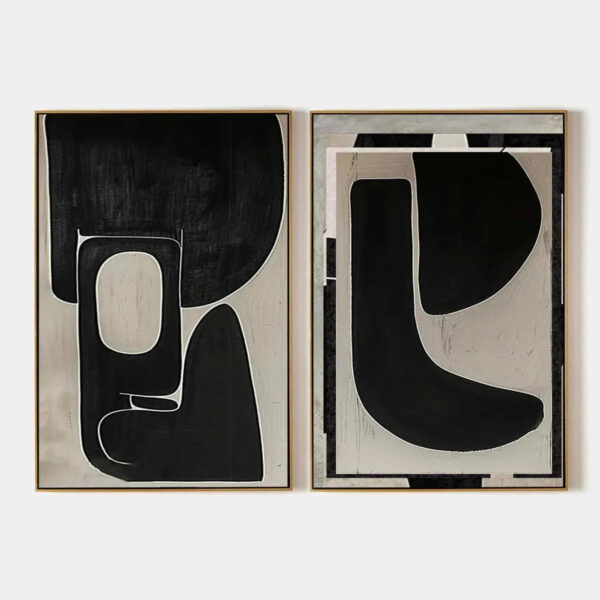 BLACK & BEIGE ABSTRACT DIPTYCH II: Abstract Painting Set of 2, Vertical Wall Art