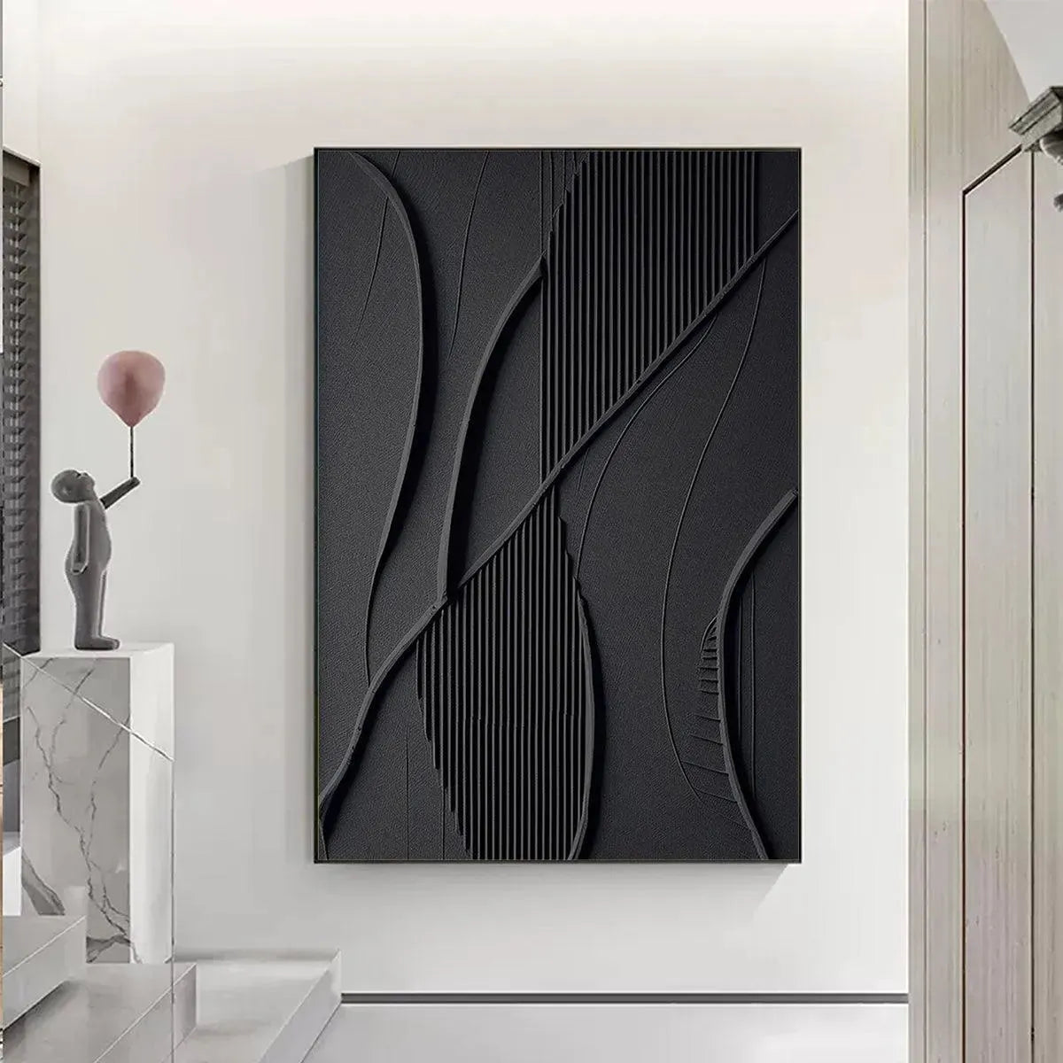 BLACK TEXTURED ABSTRACT: Minimalist Textured Painting - Image 2