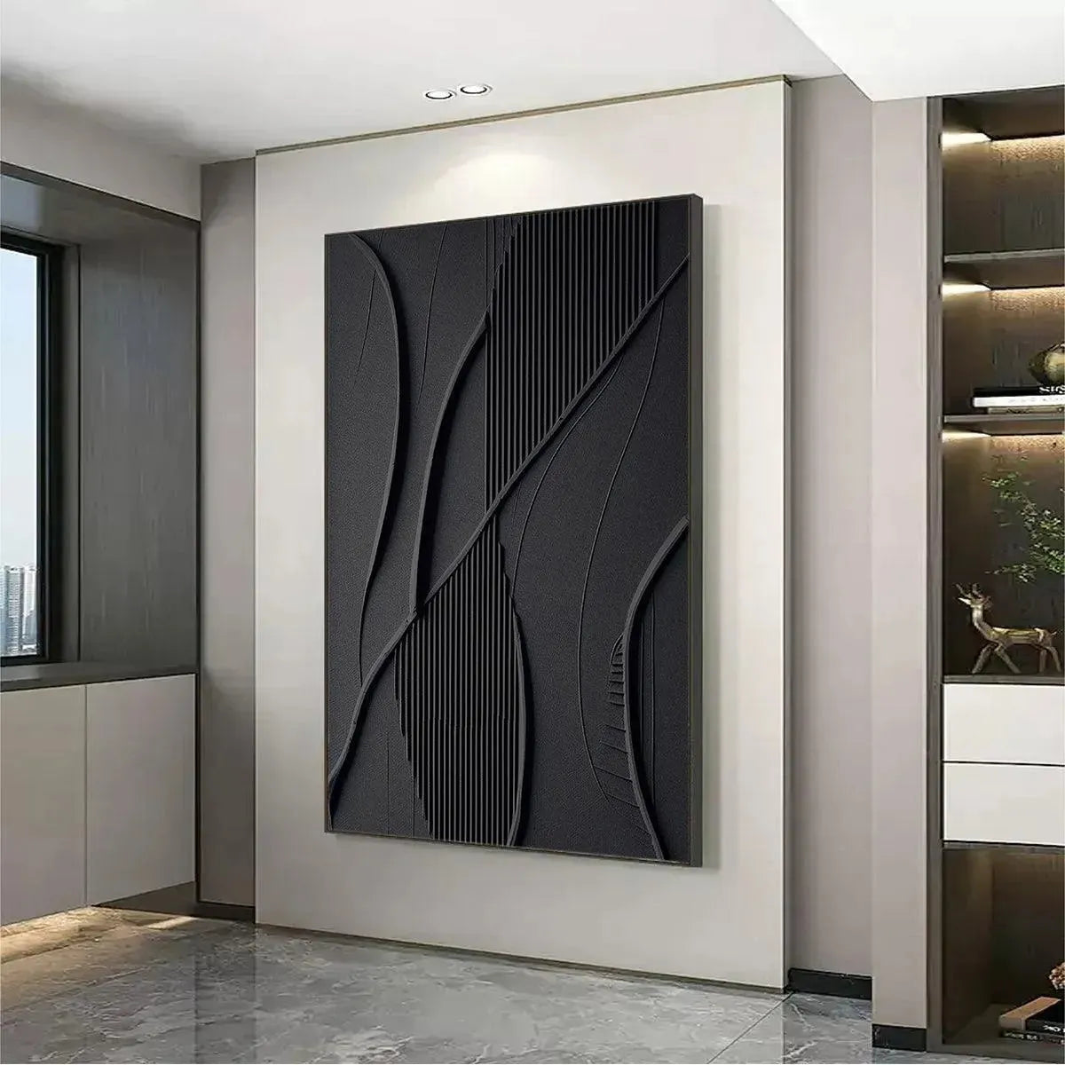 BLACK TEXTURED ABSTRACT: Minimalist Textured Painting - Image 5
