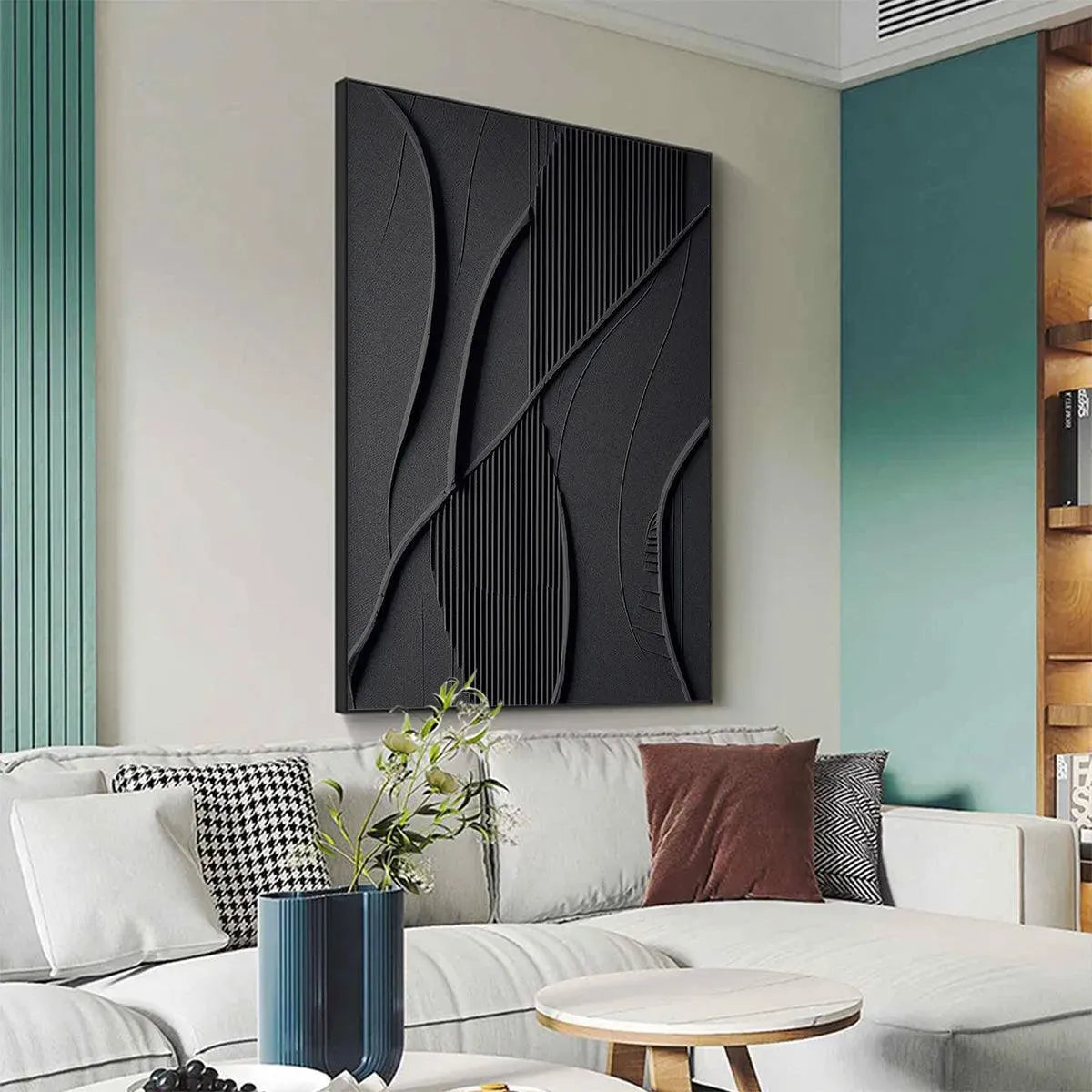 BLACK TEXTURED ABSTRACT: Minimalist Textured Painting - Image 6