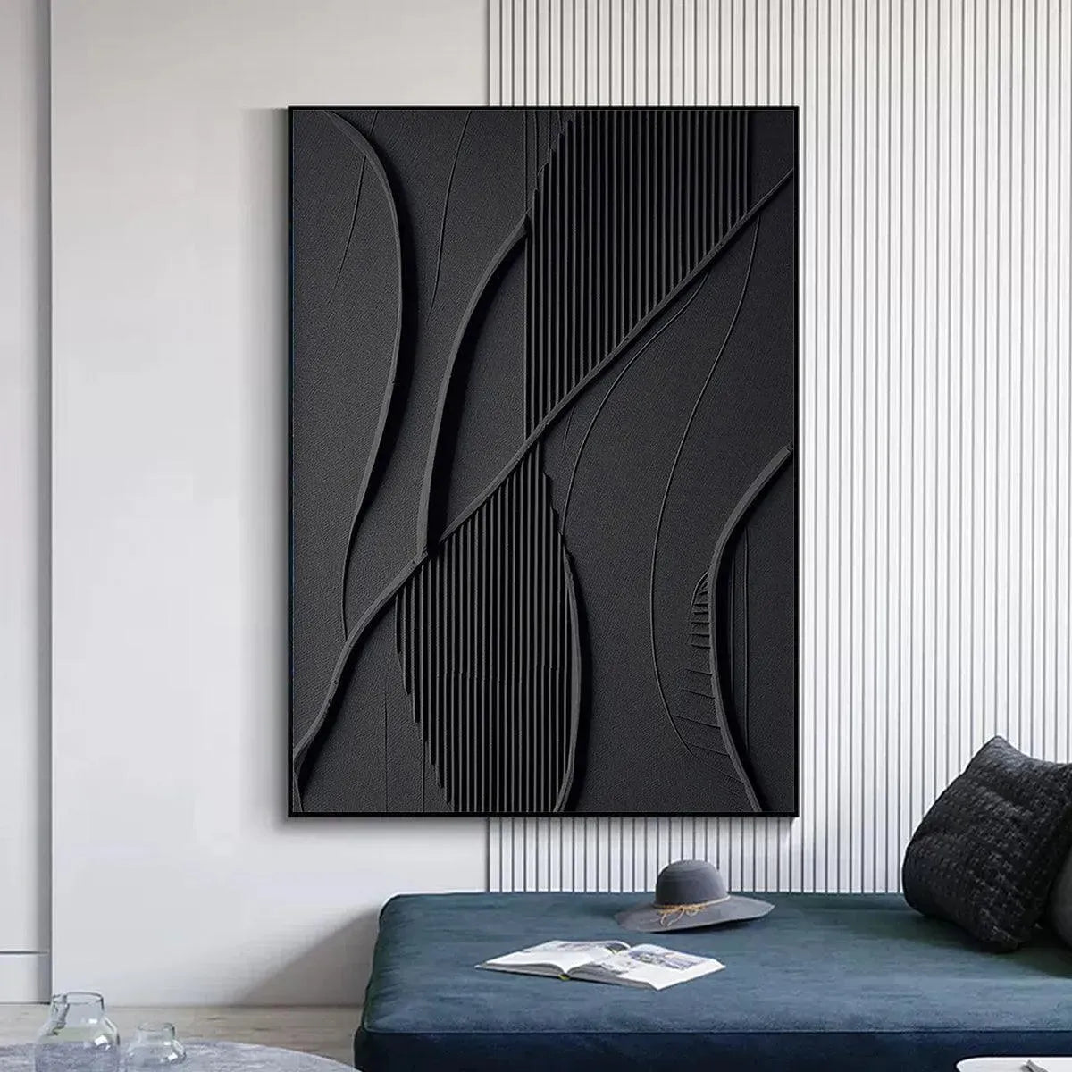 BLACK TEXTURED ABSTRACT: Minimalist Textured Painting - Image 7