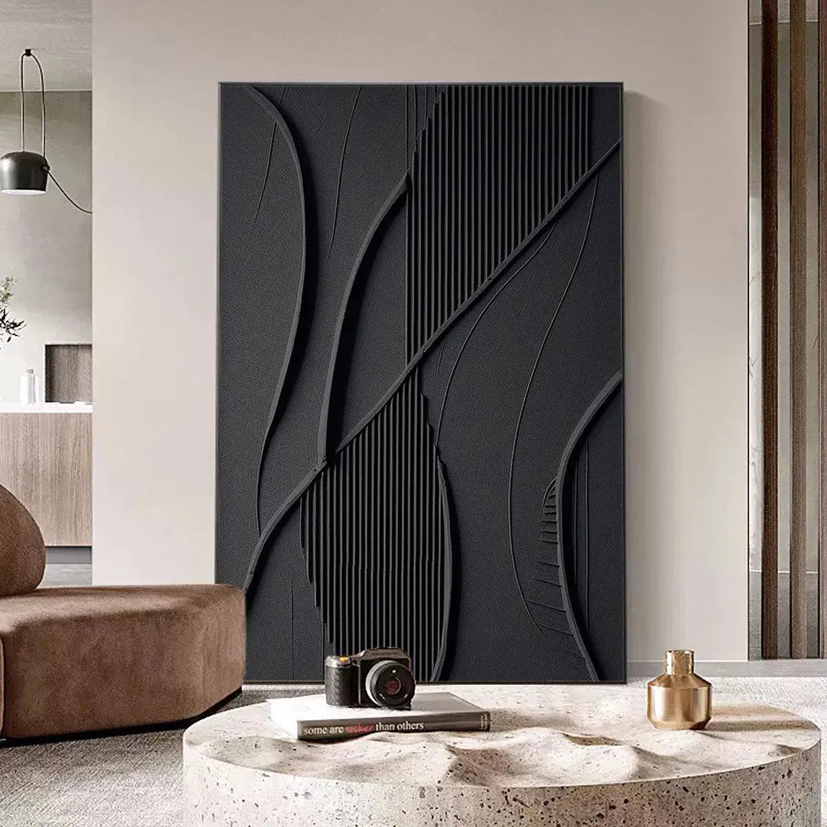 BLACK TEXTURED ABSTRACT: Minimalist Textured Painting - Image 8