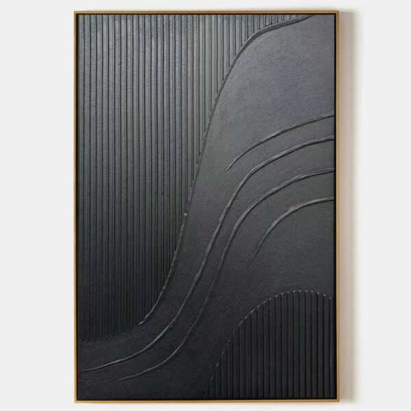 BLACK TEXTURED CURVES: Minimalist Textured Abstract Painting
