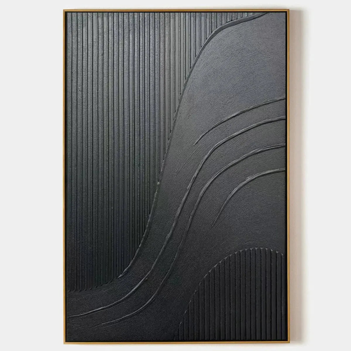 BLACK TEXTURED CURVES: Minimalist Textured Abstract Painting