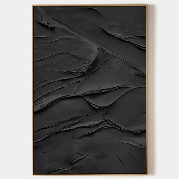 BLACK TEXTURED IMPASTO: Dramatic Black Impasto Painting, Vertical Wall Art