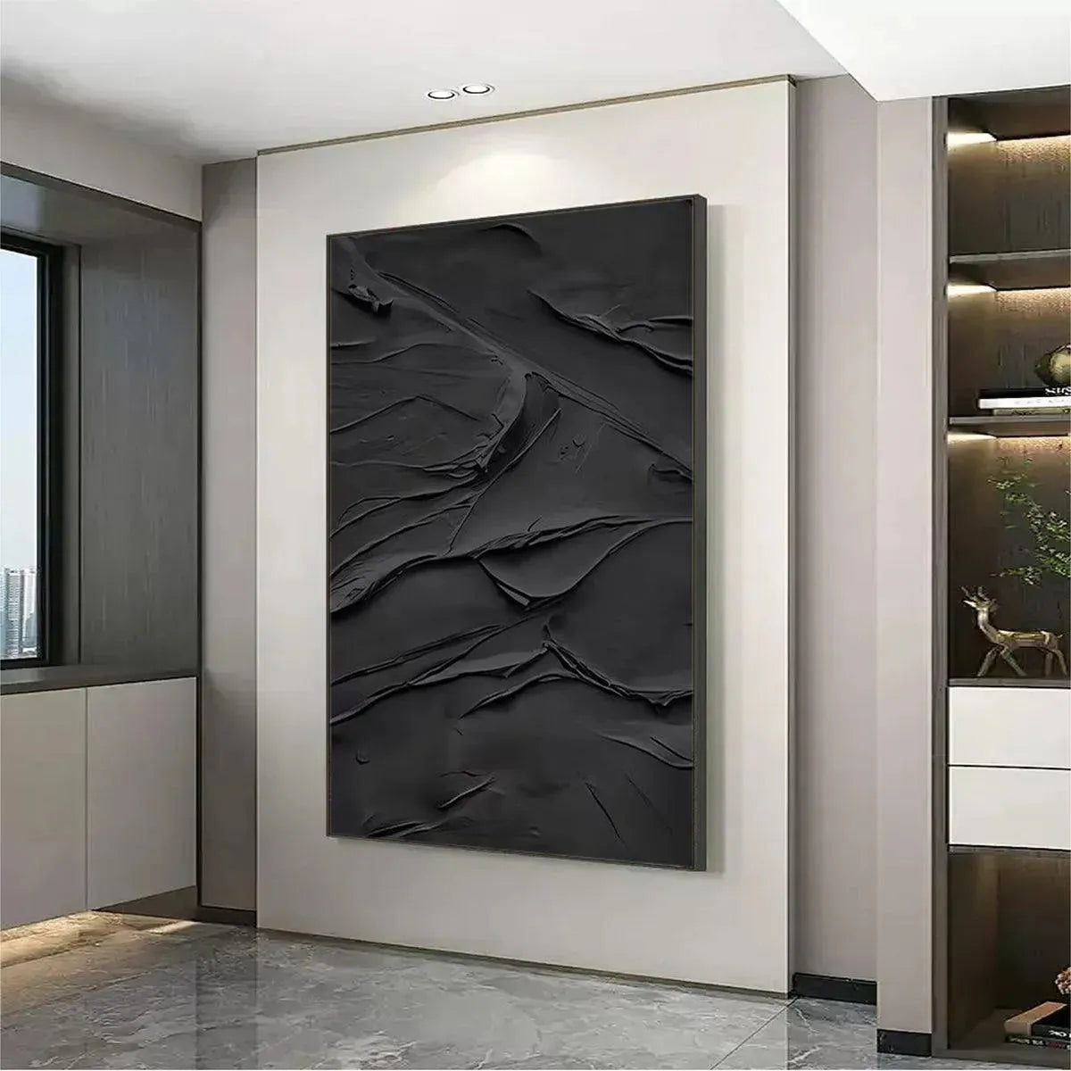 BLACK TEXTURED IMPASTO: Dramatic Black Impasto Painting, Vertical Wall Art - Image 4