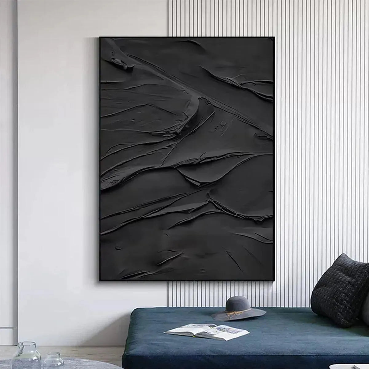 BLACK TEXTURED IMPASTO: Dramatic Black Impasto Painting, Vertical Wall Art - Image 5