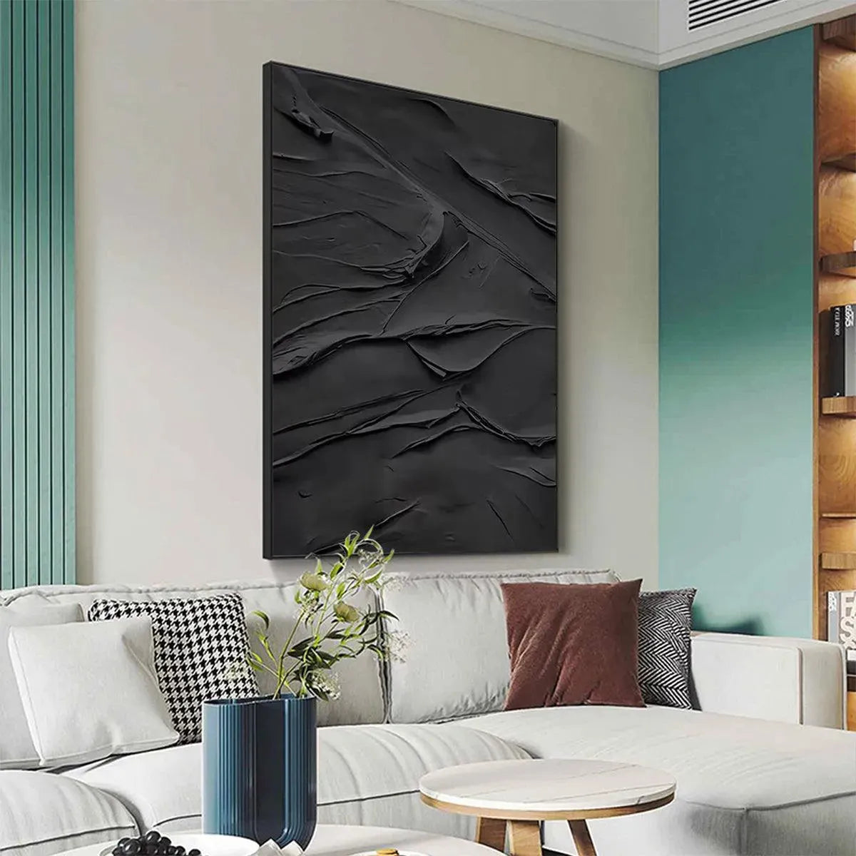 BLACK TEXTURED IMPASTO: Dramatic Black Impasto Painting, Vertical Wall Art - Image 7