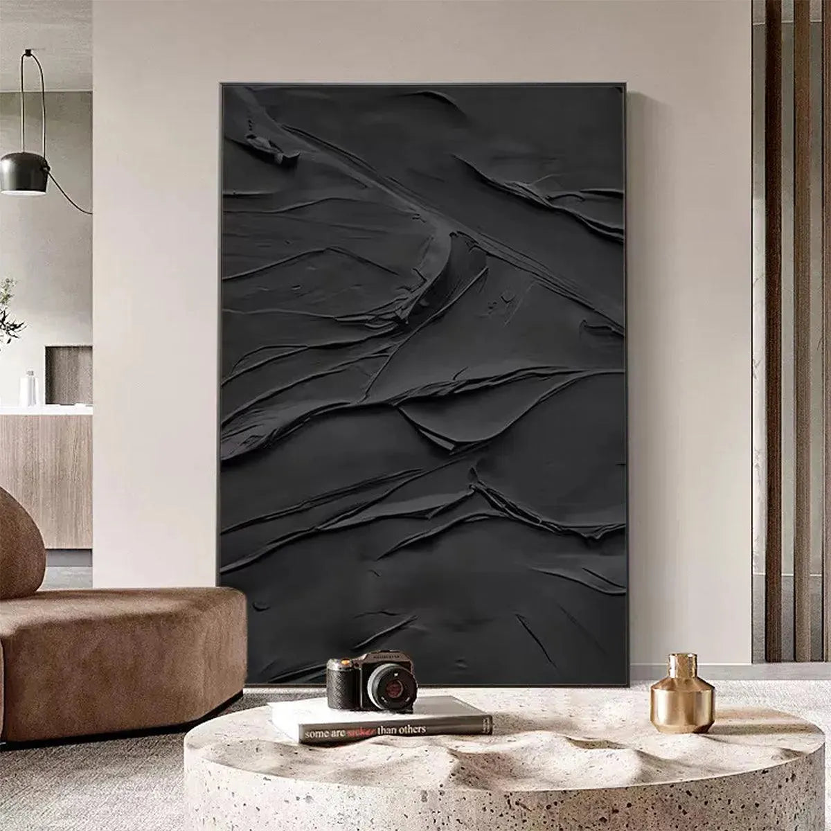 BLACK TEXTURED IMPASTO: Dramatic Black Impasto Painting, Vertical Wall Art - Image 8