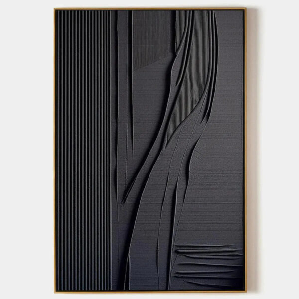 BLACK TEXTURED LINES AND CURVES: Minimalist Textured Abstract Painting