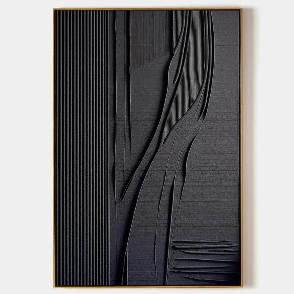 BLACK TEXTURED LINES AND CURVES: Minimalist Textured Abstract Painting