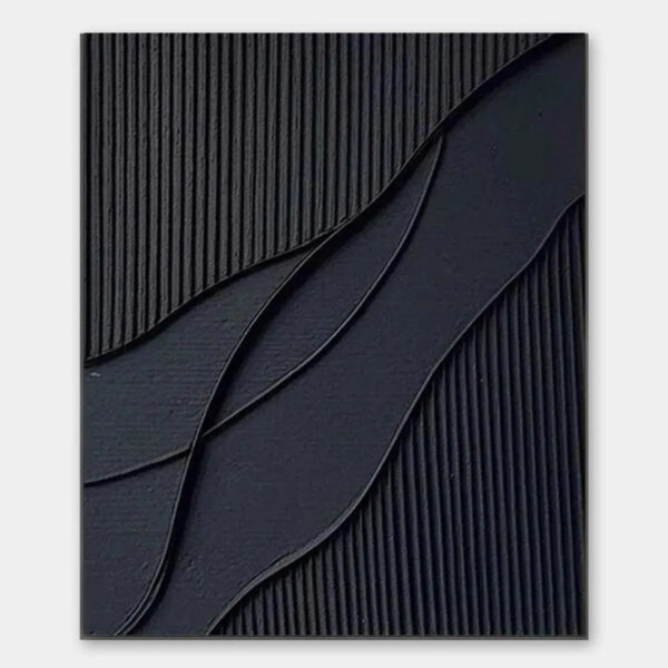 BLACK TEXTURED WAVES: Minimalist Textured Abstract Painting