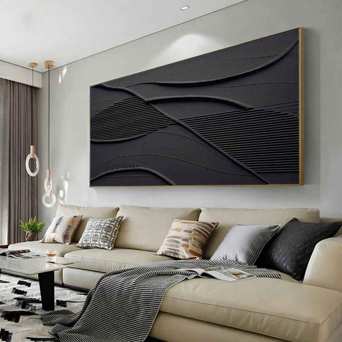 BLACK TEXTURED WAVES: Minimalist Textured Painting - Image 7
