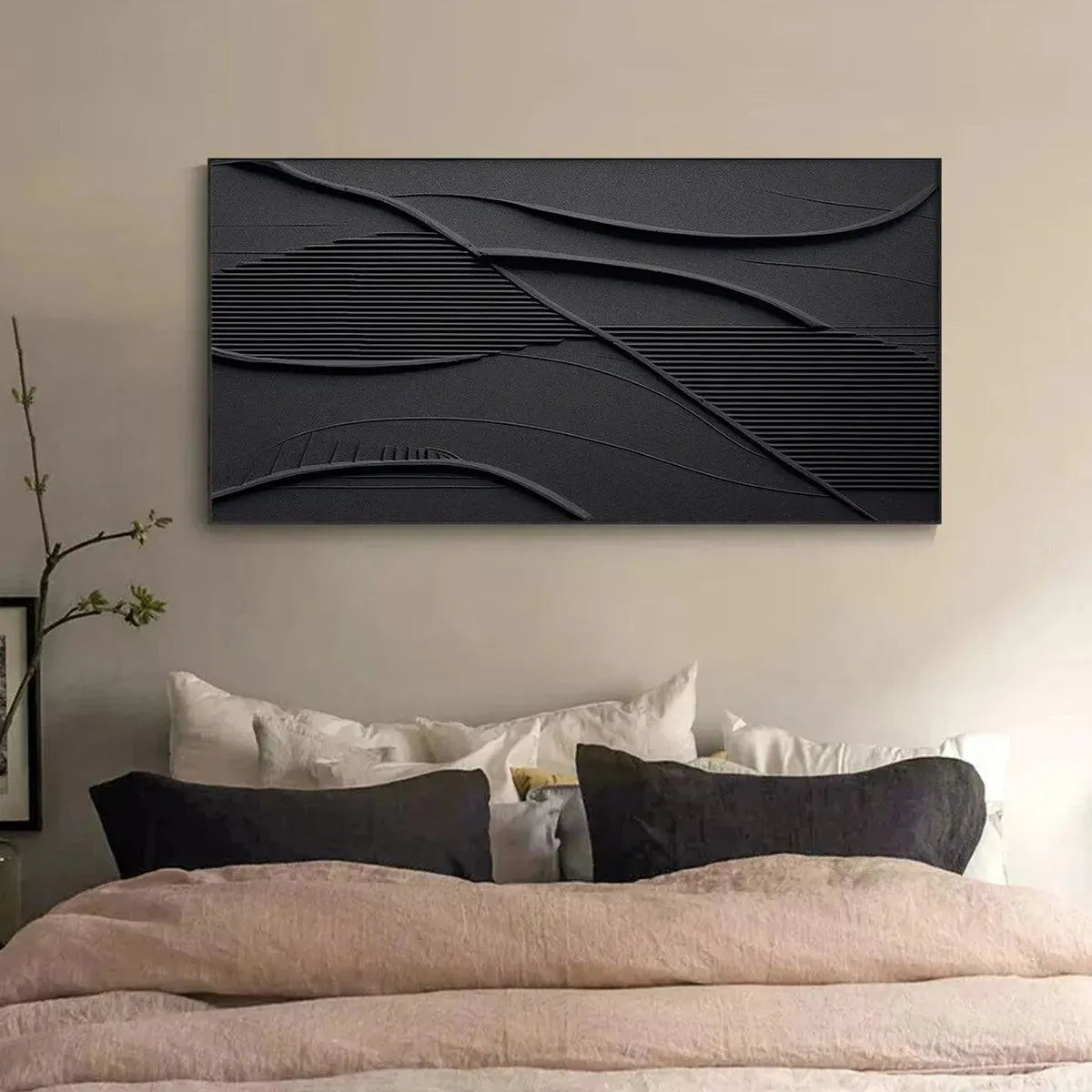 BLACK TEXTURED WAVES: Minimalist Textured Painting - Image 8