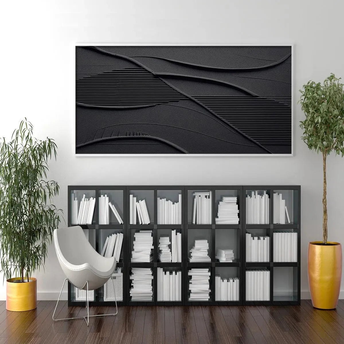 BLACK TEXTURED WAVES: Minimalist Textured Painting - Image 5