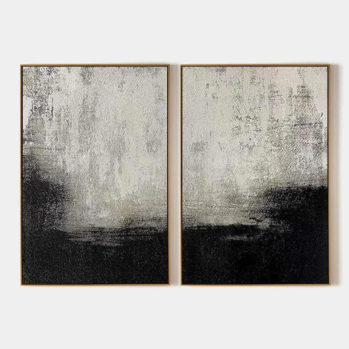BLACK & WHITE ABSTRACT DIPTYCH: Textured Abstract Painting Set of 2, Vertical Wall Art