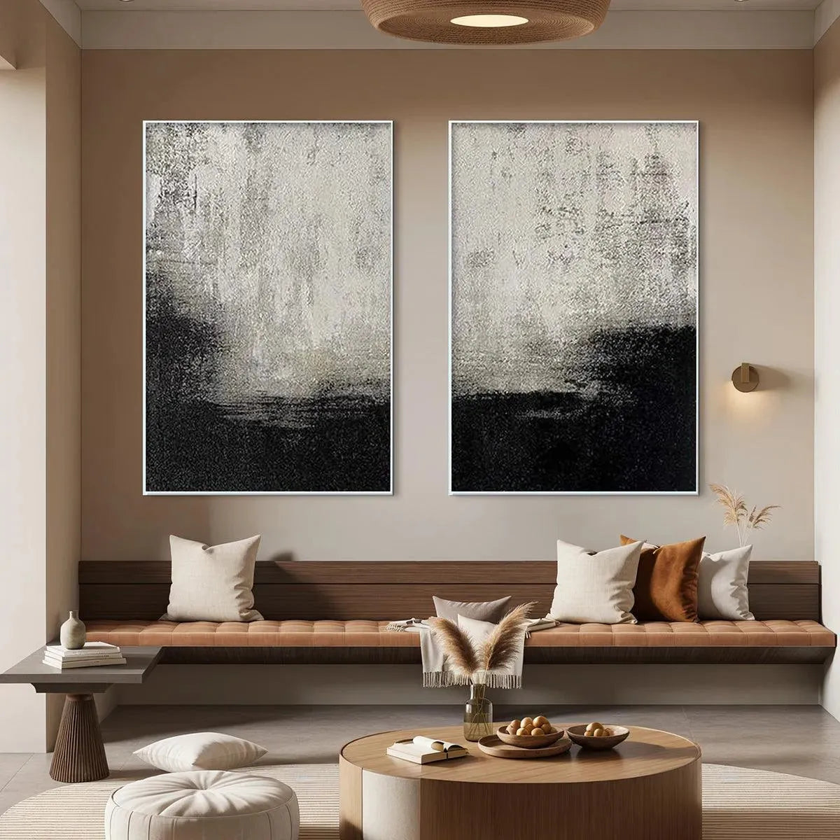 BLACK & WHITE ABSTRACT DIPTYCH: Textured Abstract Painting Set of 2, Vertical Wall Art - Image 6