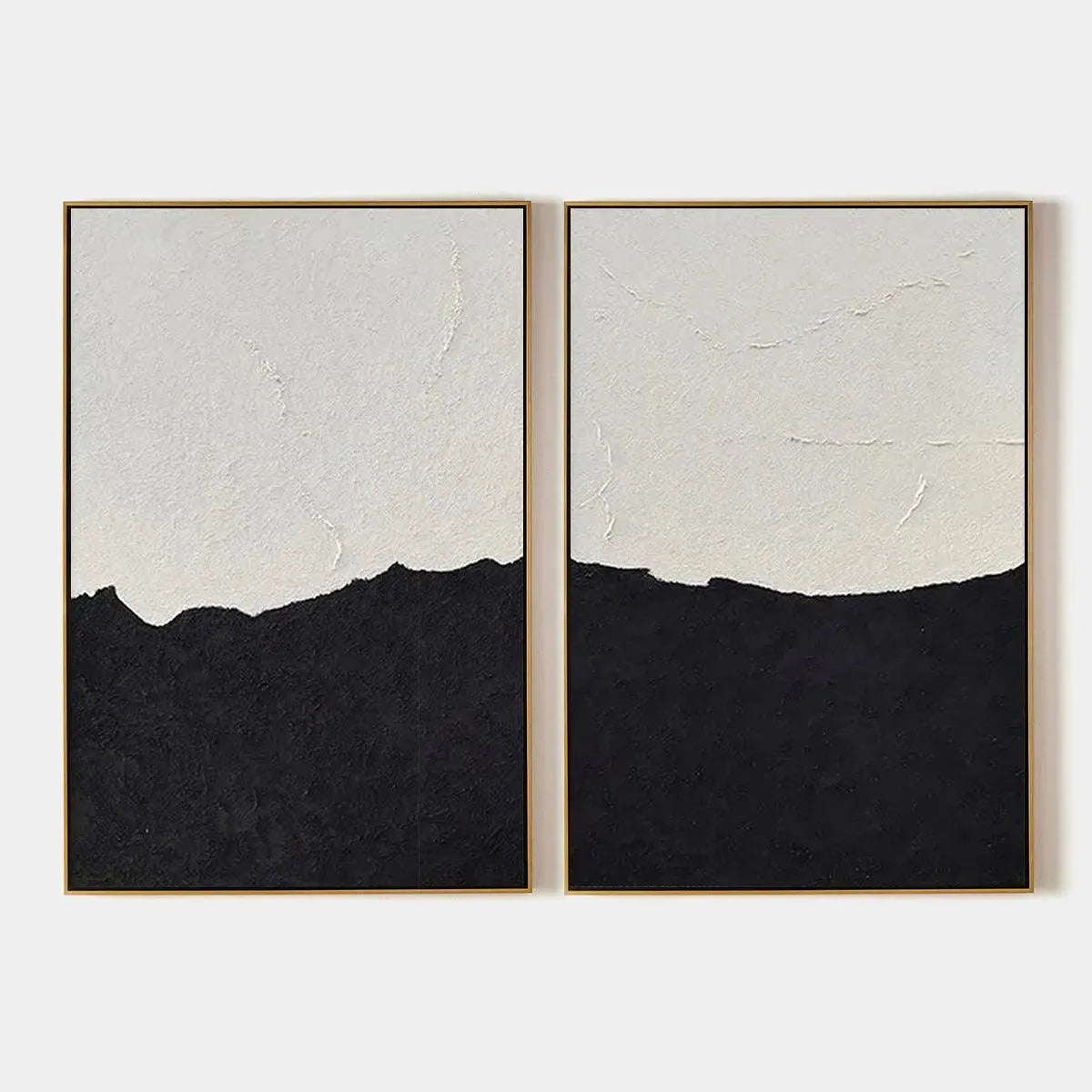 BLACK & WHITE ABSTRACT LANDSCAPE DIPTYCH: Textured Abstract Painting Set of 2, Vertical Wall Art