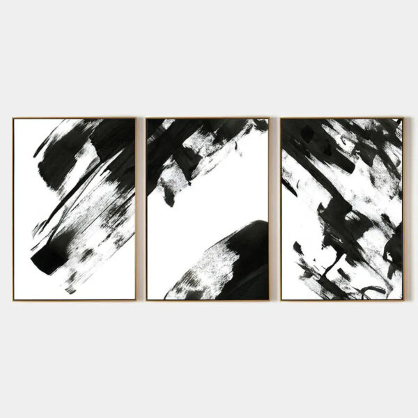 BLACK & WHITE ABSTRACT TRIPTYCH: Abstract Painting Set of 3, Vertical Wall Art