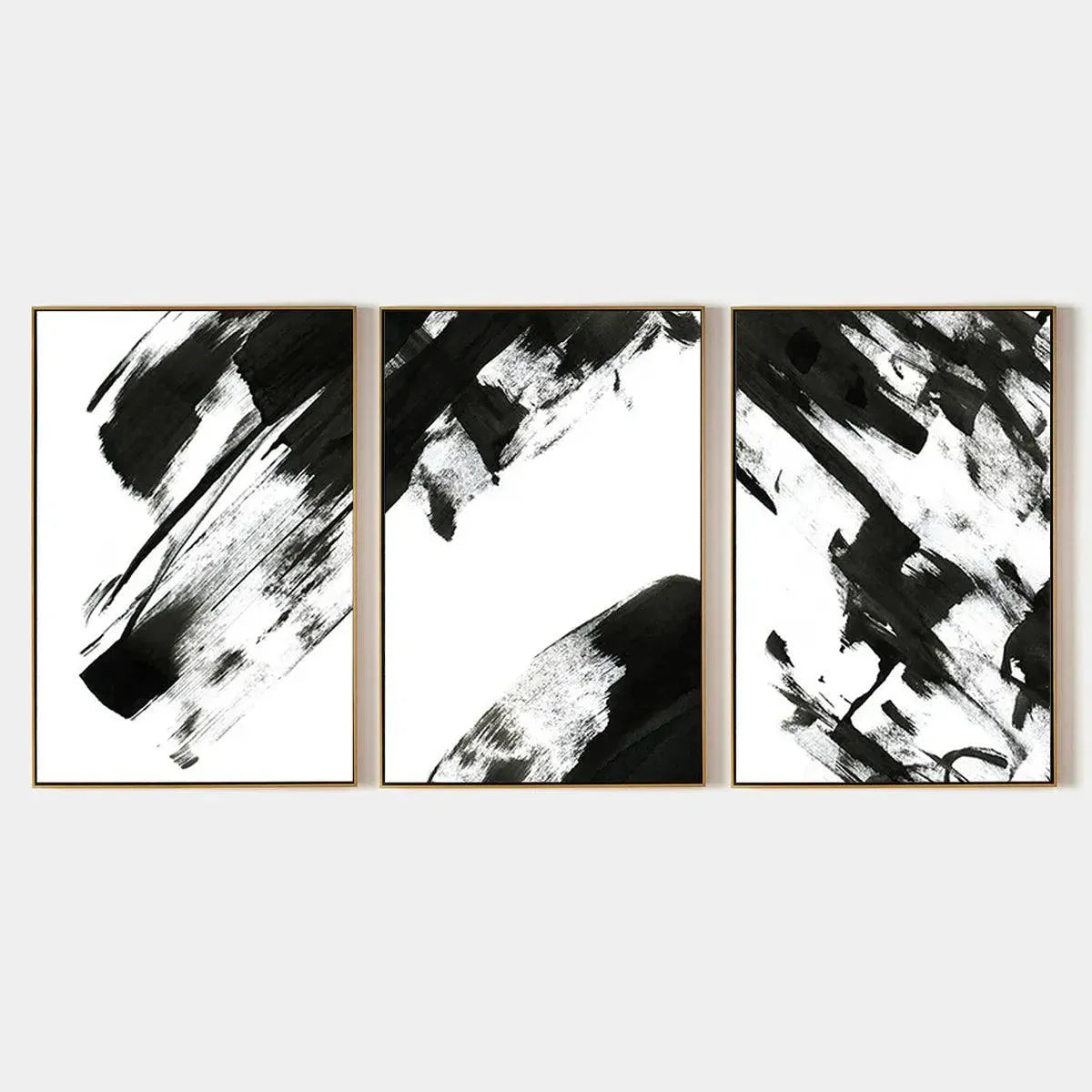BLACK & WHITE ABSTRACT TRIPTYCH: Abstract Painting Set of 3, Vertical Wall Art