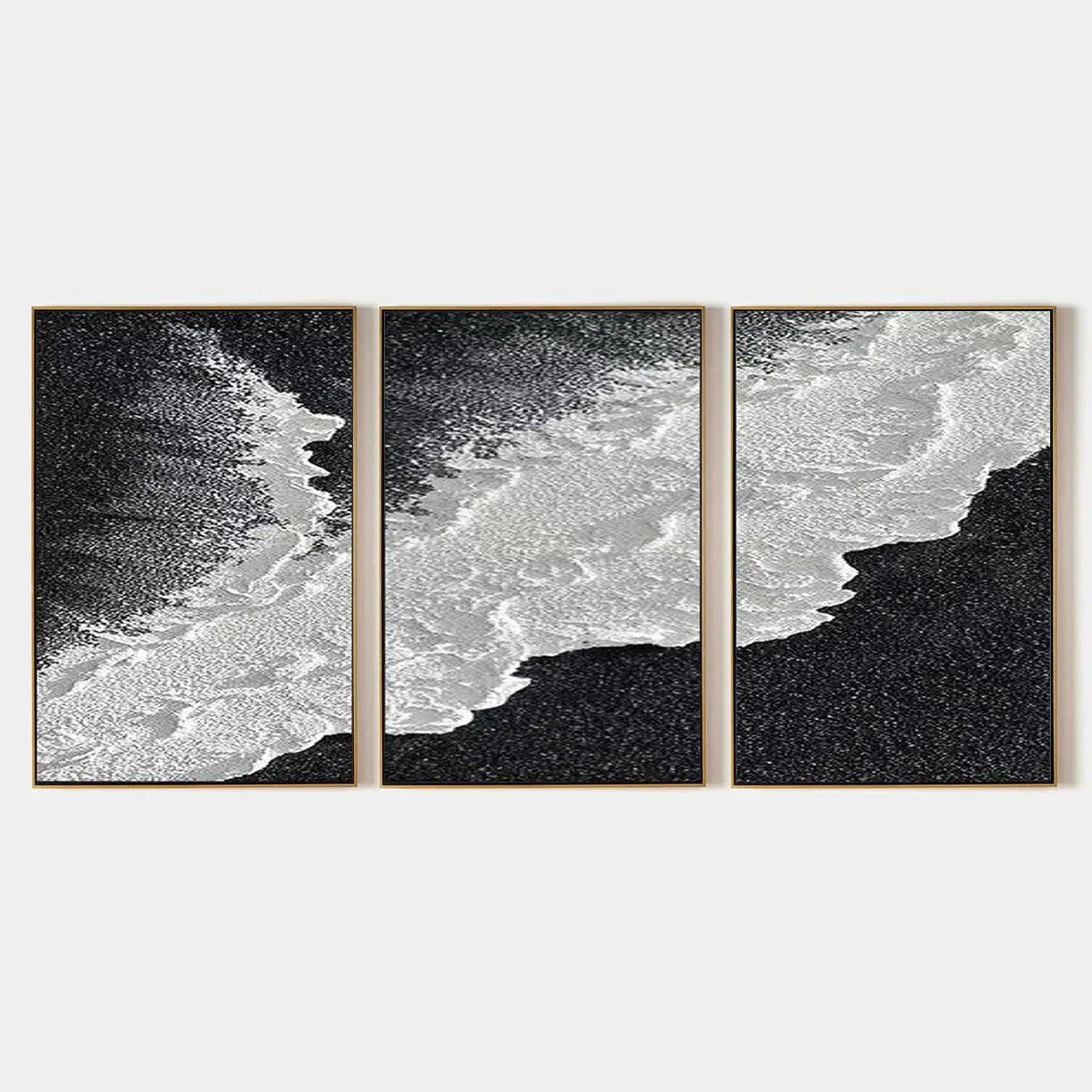 BLACK & WHITE OCEAN TRIPTYCH: Abstract Ocean Painting Set of 3, Vertical Wall Art