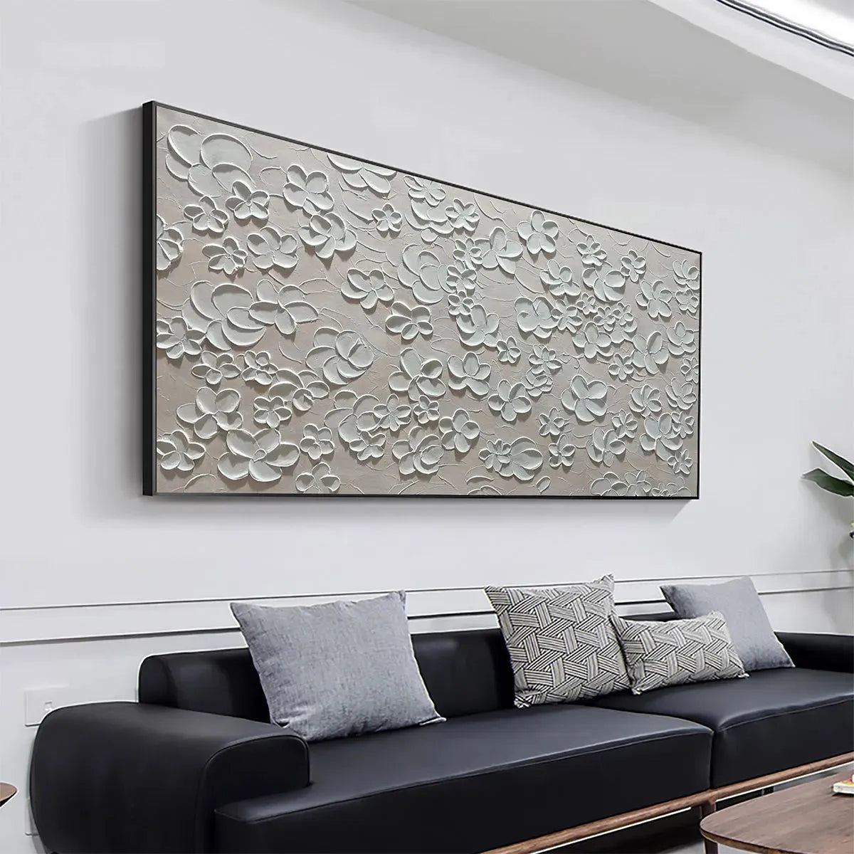 BLANC BLOOM: Textured White Floral Painting, Horizontal Canvas, Minimalist Wall Art - Image 2